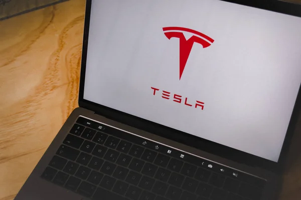Houston Texas Estados Unidos América 2019 Tesla Motors Logo Displayed —  Fotos de Stock