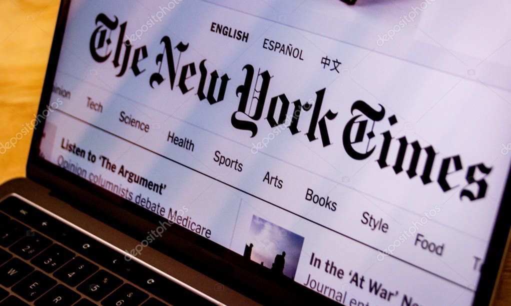 Houston, Texas / United States of America - 08/2/2019: Photograph of The New York Times landing web page displayed on computer screen