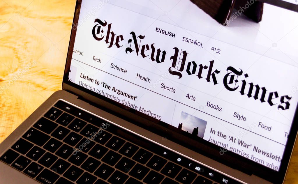 Houston, Texas / United States of America - 08/2/2019: Photograph of The New York Times landing web page displayed on computer screen