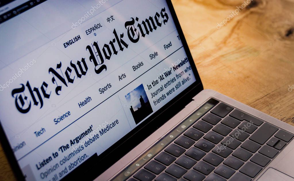 Houston, Texas / United States of America - 08/2/2019: Photograph of The New York Times landing web page displayed on computer screen