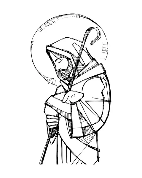 Illustration Vectorielle Dessin Jésus Christ Bon Pasteur — Image vectorielle