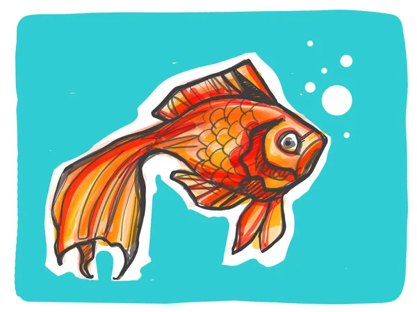 Goldfish digital hand drawn illustration — Stock Photo, Image