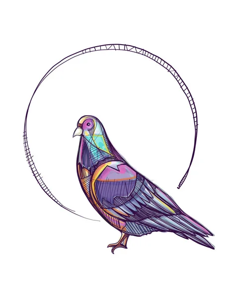 Pigeon tinta vector digital ilustración — Vector de stock
