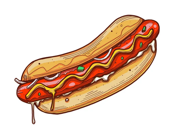 Hot dog mürekkep vektör illüstrasyon — Stok Vektör