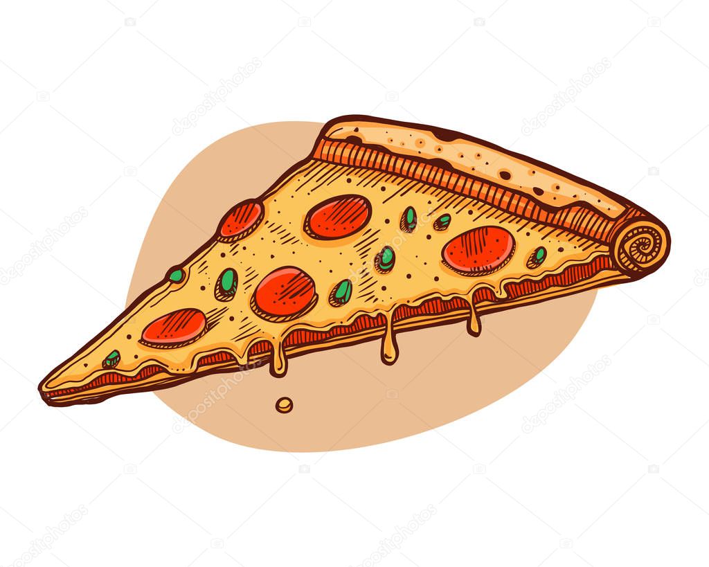 Pizza slide vector hand drawn digital illustration