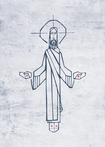 Jesus Christus mit offenen Armen und Händen — Stockfoto