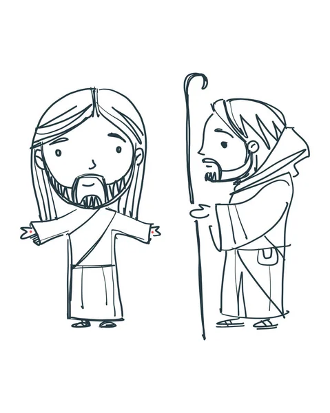 İsa Mesih dijital karikatür illüstrasyon — Stok Vektör