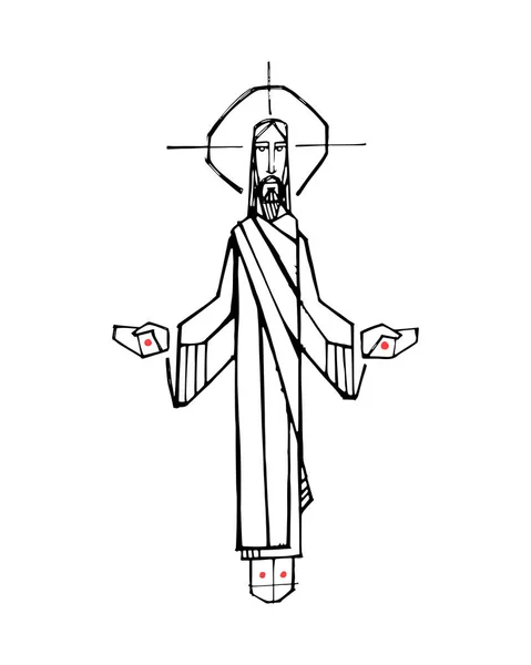 Jesucristo con los brazos y manos abiertos — Vector de stock