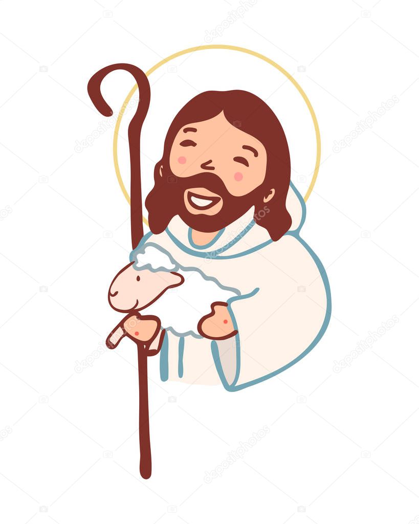 Jesus Christ Good Shepherd digital cartoon
