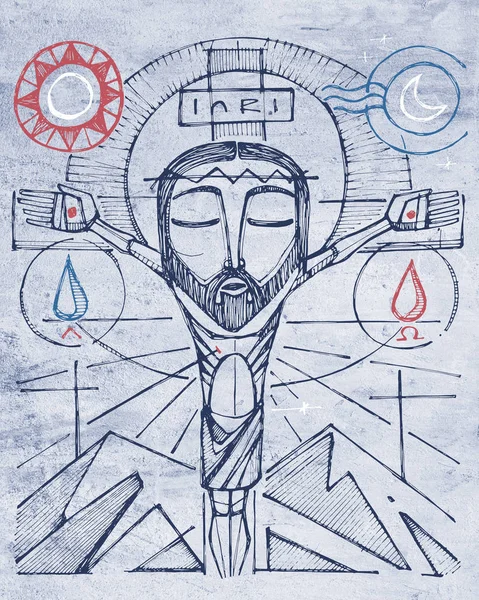 Jesus Christ at the Cross hand drawn illustration