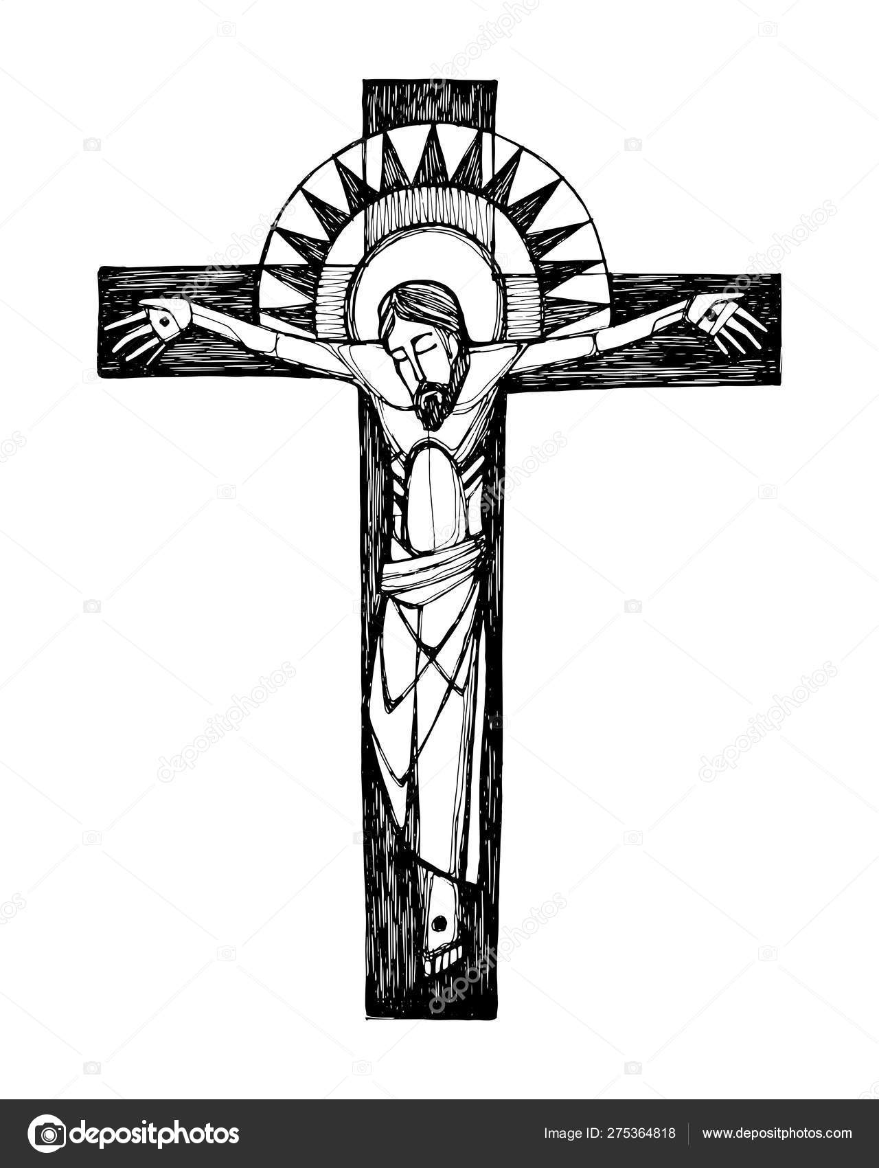 Jesus Kristus på korsets vektorhånd tegnet illustrasjon stockvektor ©  bernardojbp #275364818, image size:1280x1700