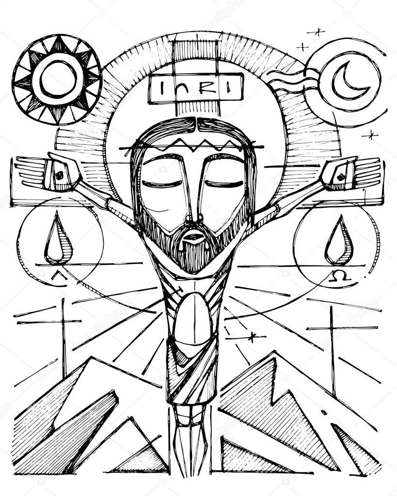 Jesus Christ at the Cross vector hand drawn illustration