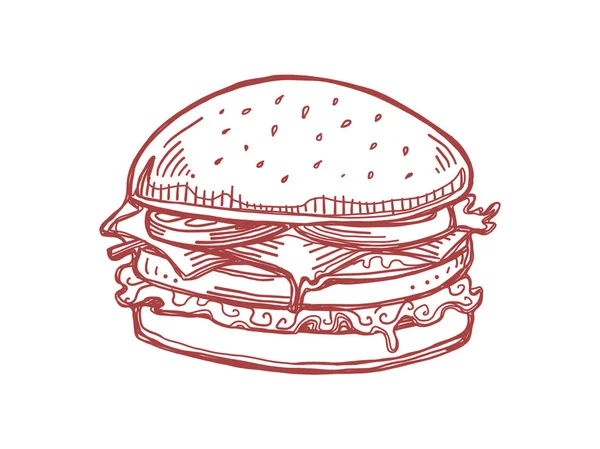 Ręcznie rysowane Hamburger ilustracja cyfrowa — Zdjęcie stockowe