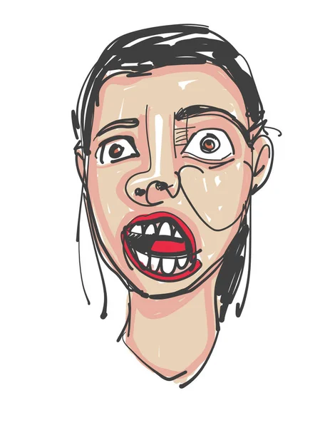 生き生きした女性の顔手描きイラスト — ストック写真