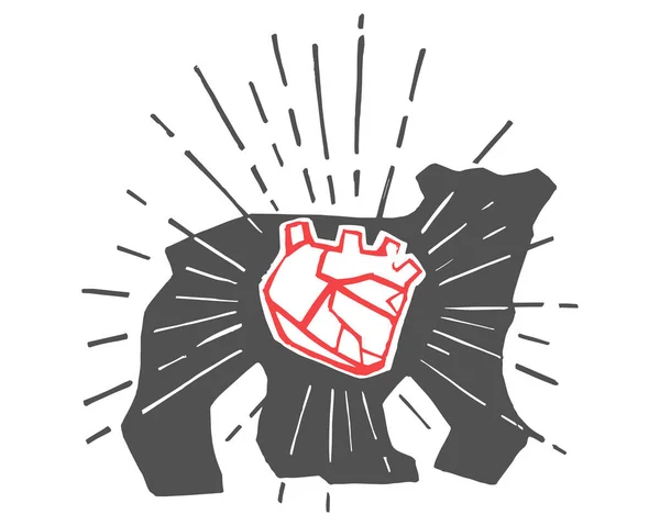 Silhouette dell'orso e illustrazione disegnata a mano vettore del cuore — Vettoriale Stock