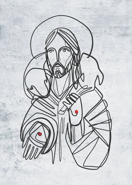 Cyfrowa Ilustracja Lub Rysunek Jezusa Chrystusa Dobrego Pasterza — Zdjęcie stockowe