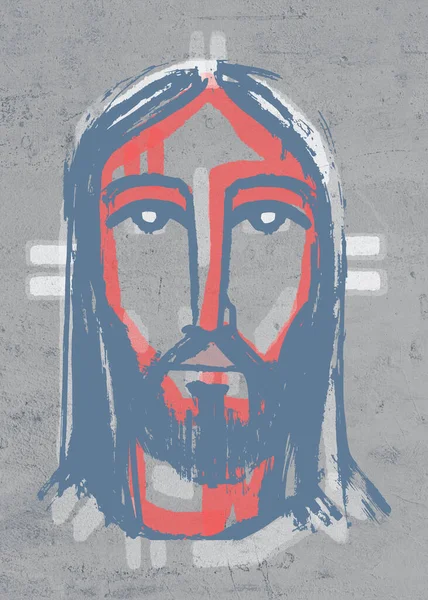Χειροποίητη Ψηφιακή Απεικόνιση Σχέδιο Του Προσώπου Του Ιησού Χριστού — Φωτογραφία Αρχείου