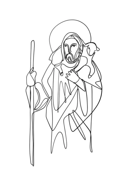 Ilustrație Digitală Sau Desen Lui Isus Hristos Bun Păstor — Vector de stoc