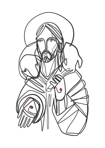 Цифровая Векторная Иллюстрация Рисунок Доброго Пастыря Иисуса Христа — стоковый вектор