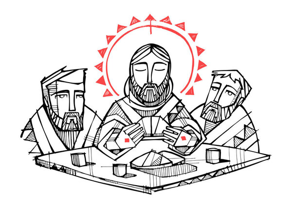 Цифровая векторная иллюстрация или рисунок Иисуса Христа и учеников в Емаусе
