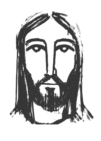 Handgezeichnete Digitale Illustration Oder Zeichnung Des Gesichts Von Jesus Christus — Stockvektor