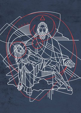 Kutsal Üçlemenin asgari ve çağdaş bir şekilde el çizimi veya dijital çizimi