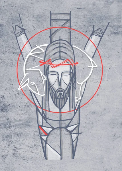 Çarmıha gerilme töreninde İsa Mesih 'in el çizimi ya da sanatsal çizimi.