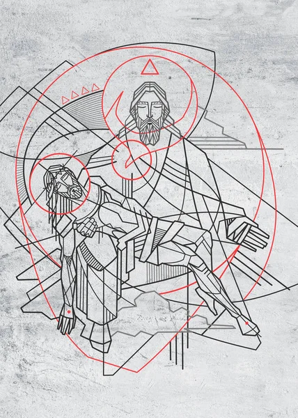 Kutsal Üçlemenin Asgari Çağdaş Bir Şekilde Çizimi Veya Dijital Çizimi — Stok fotoğraf