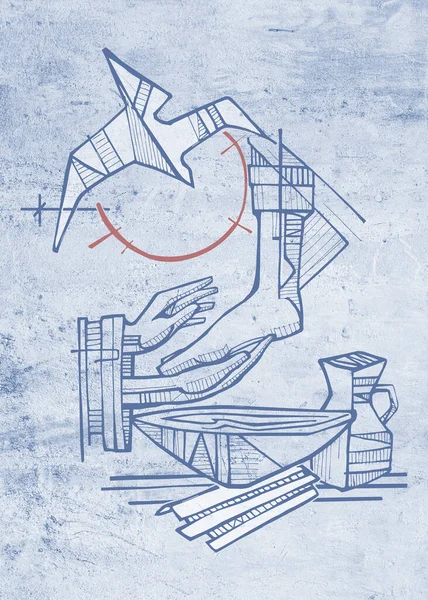 Hand Drawn Illustration Drawing Biblical Scene Jesus Washing Feet His — Stock Photo, Image