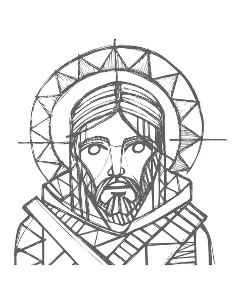 Χειροποίητη Διανυσματική Απεικόνιση Σχέδιο Του Προσώπου Του Ιησού Χριστού — Διανυσματικό Αρχείο