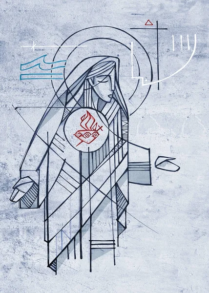 Bakire Meryem Onun Saf Kalbinin Çizimi Çizimi — Stok fotoğraf