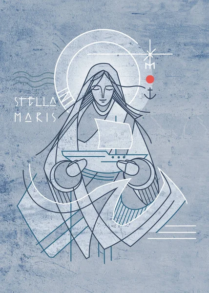 Ilustración Dibujada Mano Dibujo Virgen María Como Estrella Del Mar — Foto de Stock