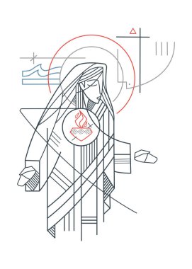 Hand drawn illustration or drawing of Virgin Mary and her Immaculate Heart clipart
