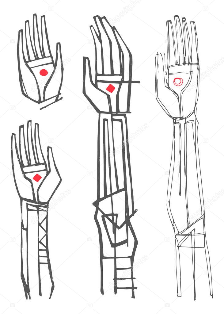 Hand drawn vector illustration or drawing of Jesus Christ hands and arms