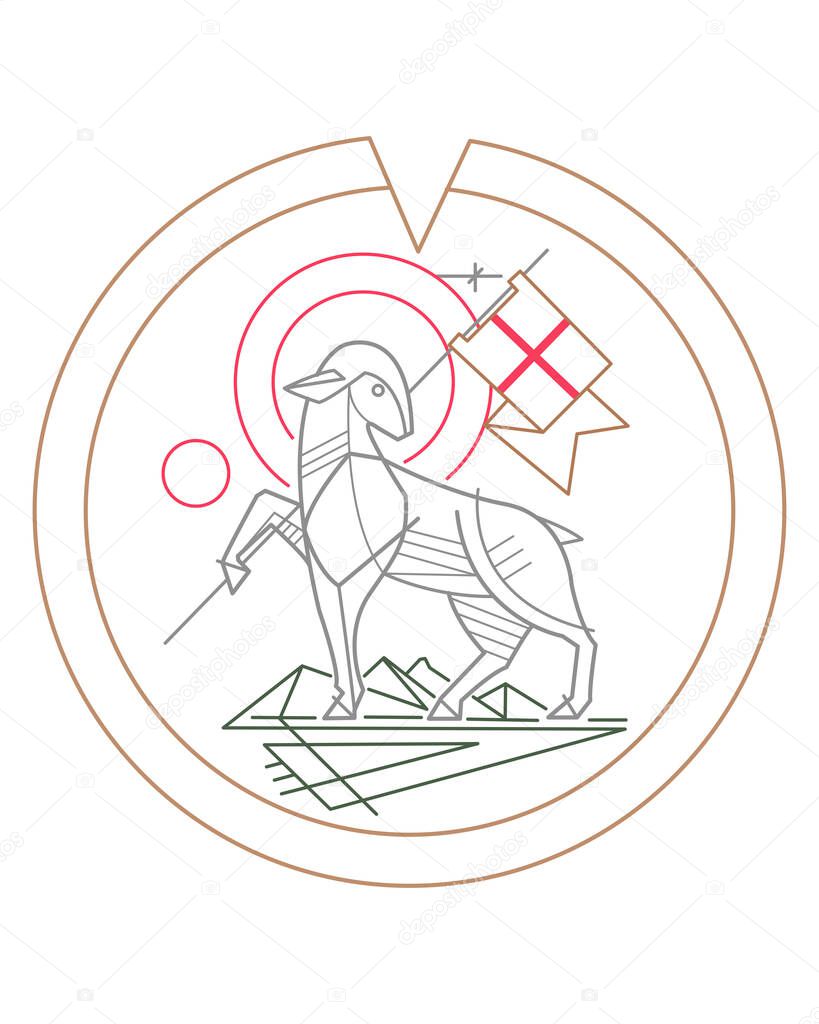 Hand drawn vector illustration or drawing of the symbol of Jesus Christ as the Lamb of God