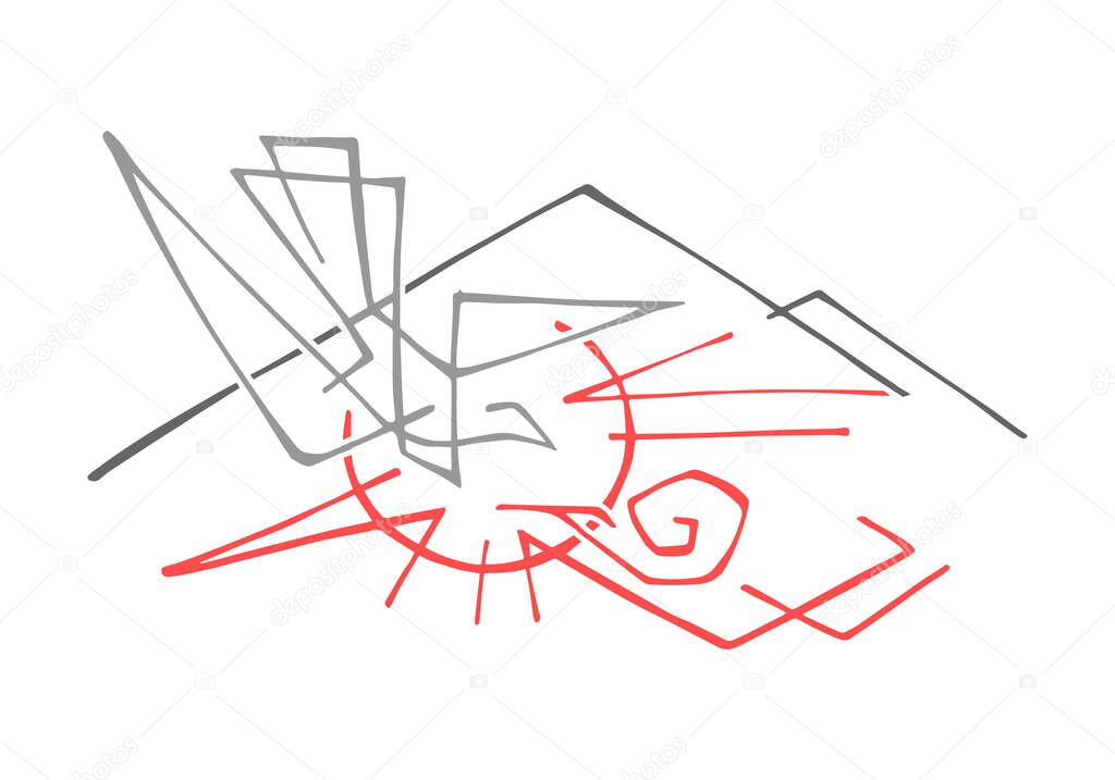 Hand drawn vector illustration or drawing of a religious dove and communication abstract symbol