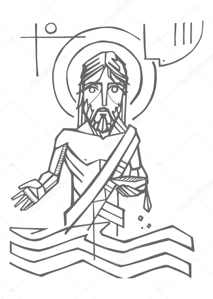 Hand drawn vector illustration or drawing of Saint John the Baptist
