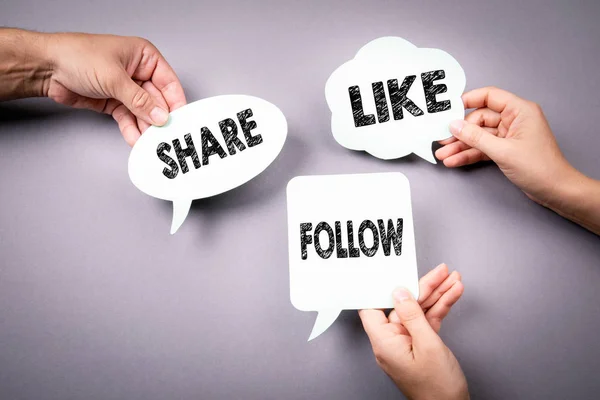 Condividi, piace e segui. Marketing sui social media — Foto Stock