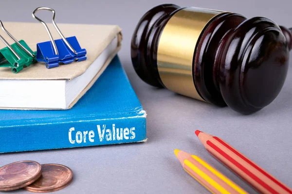core values concept. blue book on a gray office table