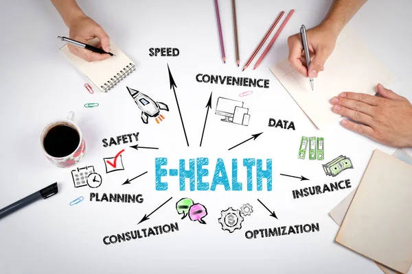 E-health Concept. Grafico con parole chiave e icone — Foto Stock