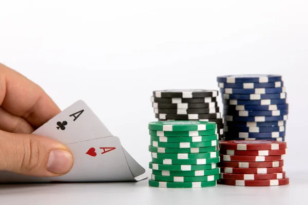 Poker-Asse Paar, Casino-Chip — Stockfoto