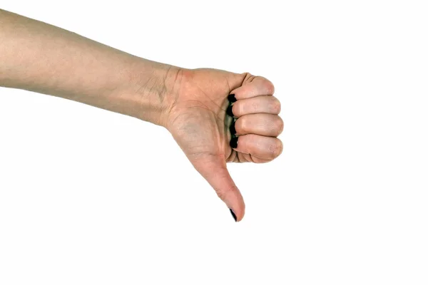 Vrouw toont een duim naar beneden gebaar — Stockfoto