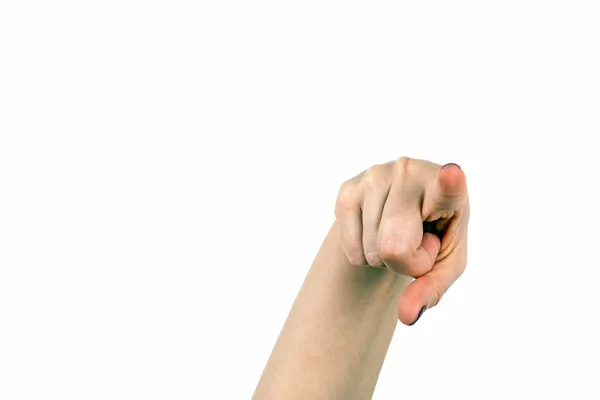 Vrouwelijke hand aanraken of wijst naar iets — Stockfoto