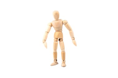 Beyaz bir arka plan üzerinde ahşap insan modeli