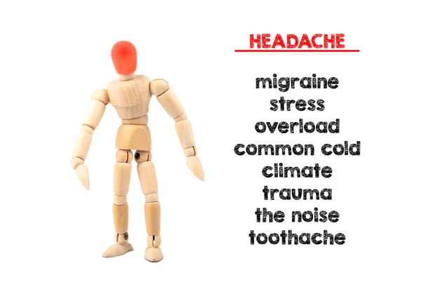 Causas de dolor de cabeza. modelo humano de madera — Foto de Stock
