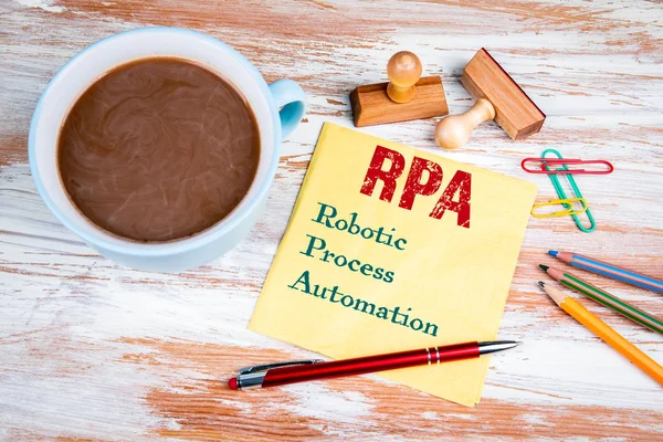 RPA Robotic Process Automation. Text on a napkin