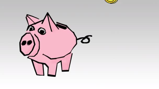 Sparschwein mit Münzen. Ersparnis oder Anhäufung von Geld, Investitionen — Stockvideo