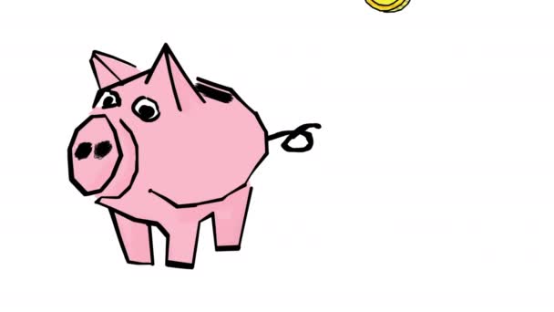 Свинка с монетами. Экономия или накопление денег, инвестиций — стоковое видео