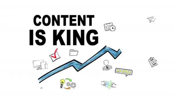 Il contenuto è il re. Freccia blu con icone — Video Stock