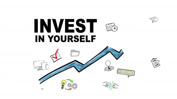 Invest In Yourself. Blue Arrow With Icons — Stock Video